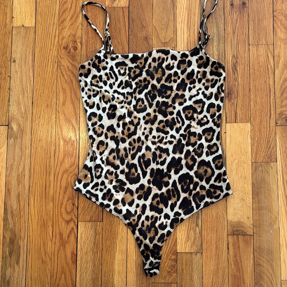 Forever 21 Leopard Print Spaghetti Strap Bodysuit in Black and Brown